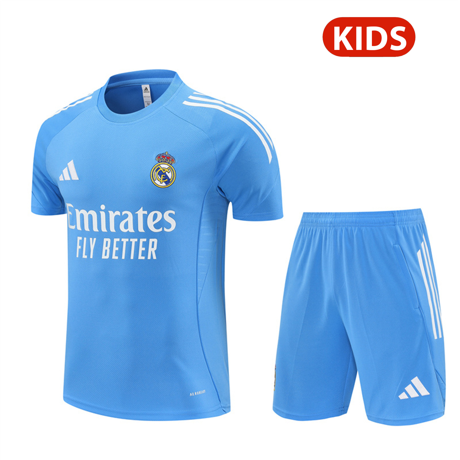 TKH-turbokithub-Real Madrid 25-26 Kids Short-Sleeve Training Set - Sky Blue Top and Sky Blue Shorts