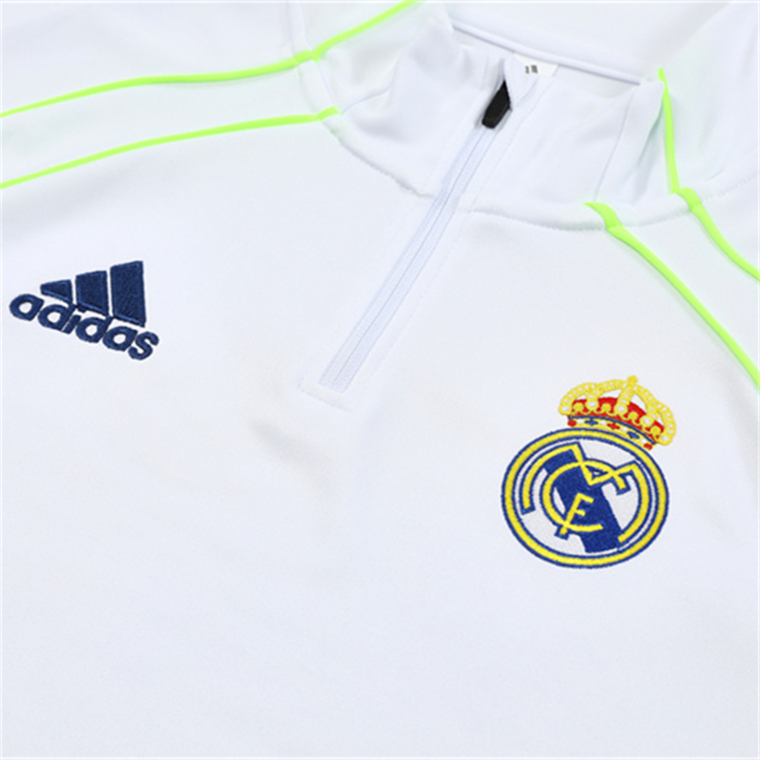 TKH-turbokithub-Real Madrid 25-26 Kids Long Sleeves Training Set - Green Line White Top and Blue Pants