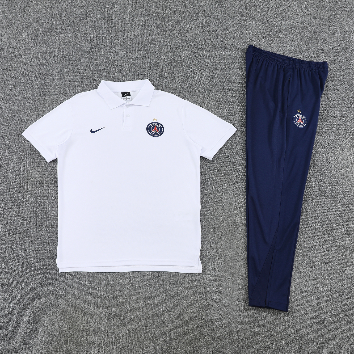 TKH-turbokithub-Paris Saint-Germain PSG 25-26 POLO Short-Sleeve Training Set - White Top and Dark Blue Pants