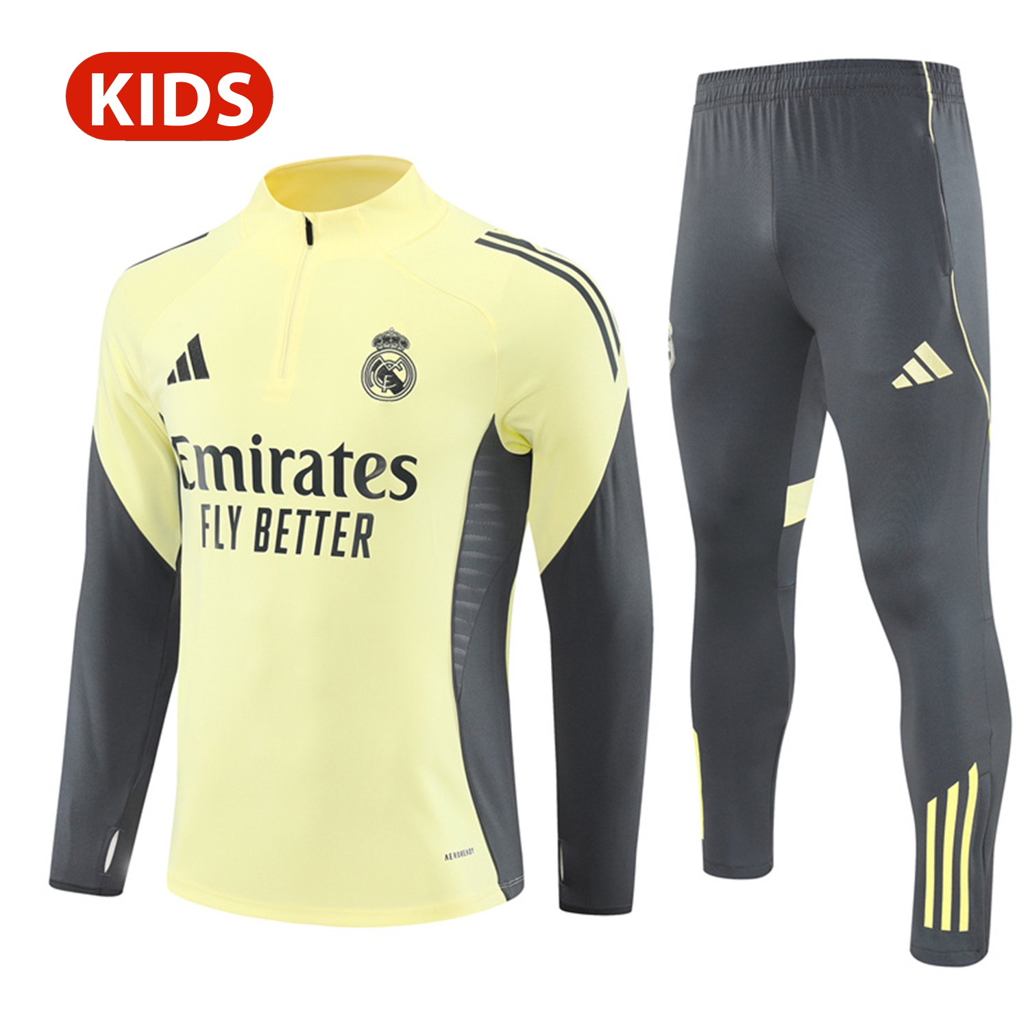 TKH-turbokithub-Real Madrid 25-26 Kid Long Sleeves Training Set - Yellow Top & Gray Pants