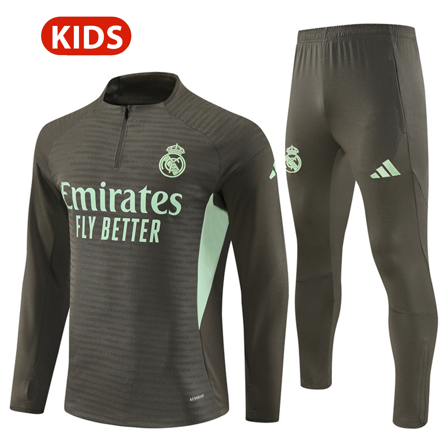 TKH-turbokithub-Real Madrid 25-26 Kids Long Sleeve Training Set - Player Version - Khaki Top and Khaki Pants