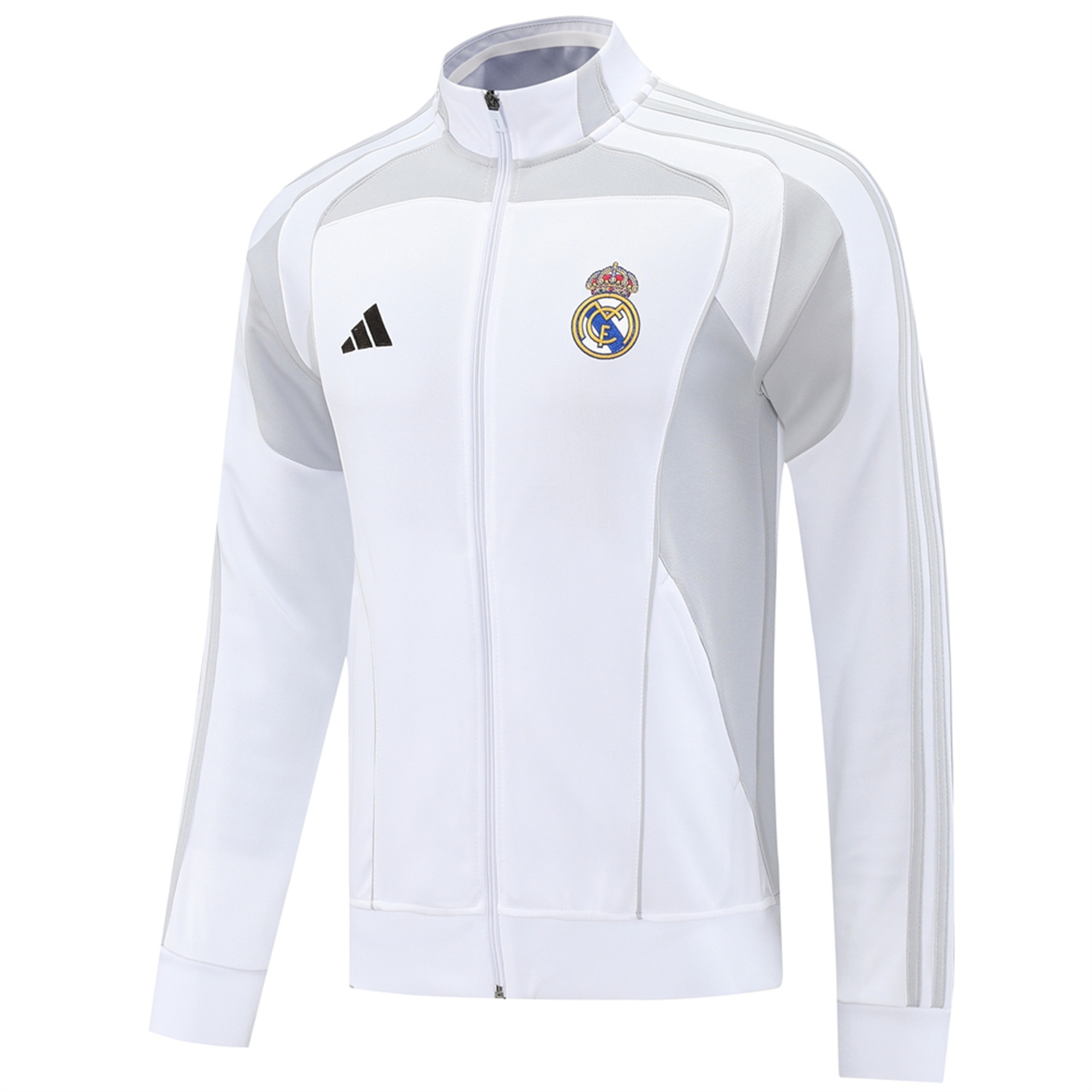 TKH-turbokithub-Real Madrid 25-26 Jacket Training Tracksuit - White Jackets & Light Grey Pants