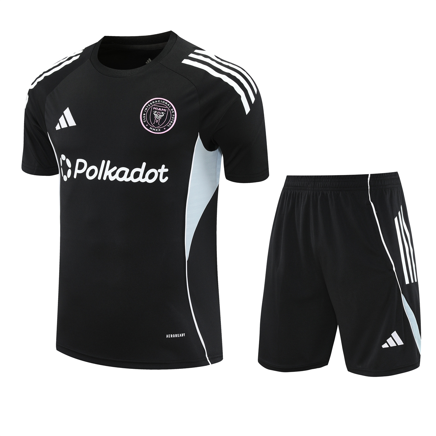 TKH-turbokithub-INT M.A.M 25-26 Short-Sleeve Training Set - Light Grey Stripes Black Top & Black Shorts