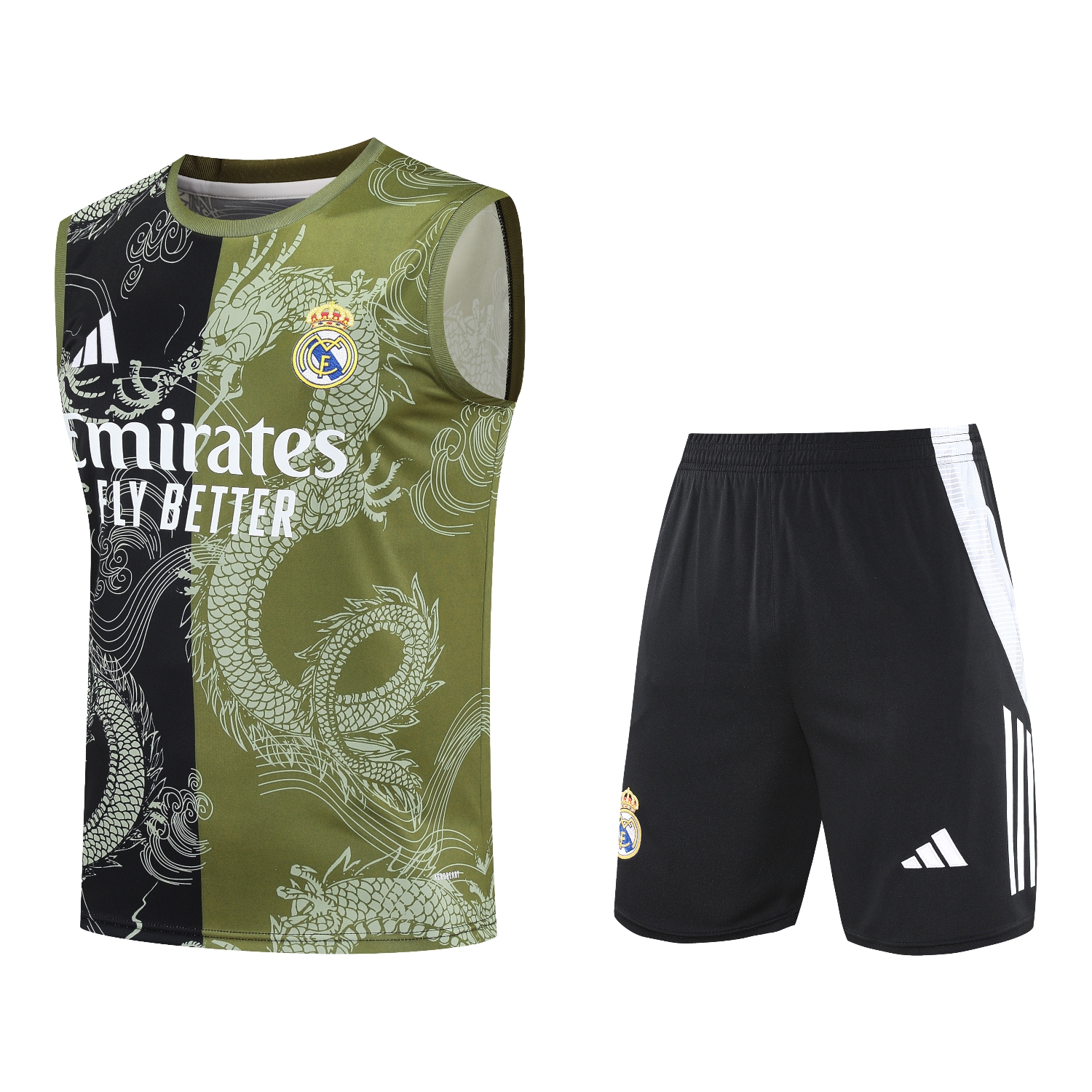 TKH-turbokithub-Real Madrid 25-26 Vest Training Set - Green-Black Dragon Vest & Black-White Shorts