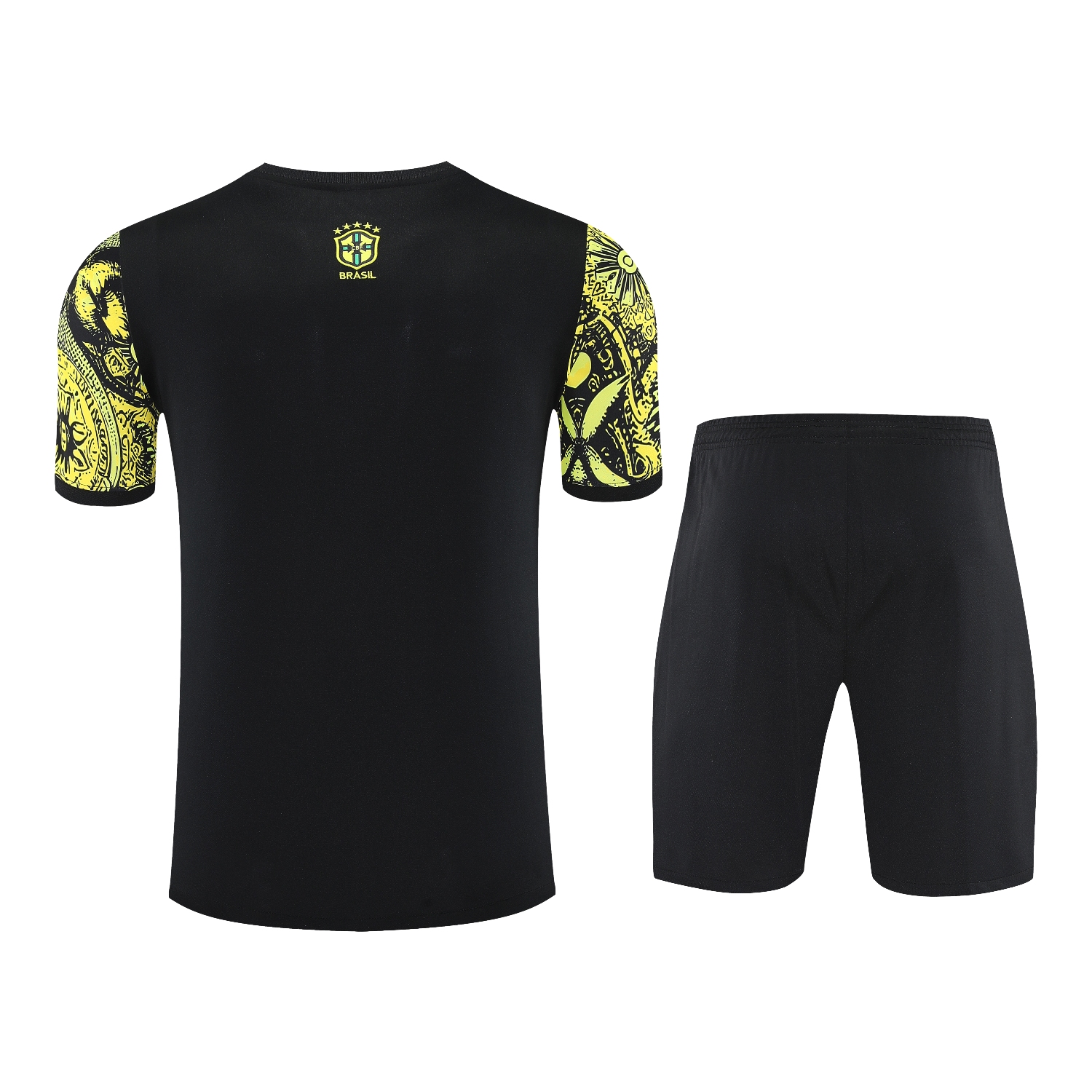 TKH-turbokithub-Brazil 25-26 Yellow Jesus Statue Short-Sleeve Training Set - Yellow Top & Black Shorts