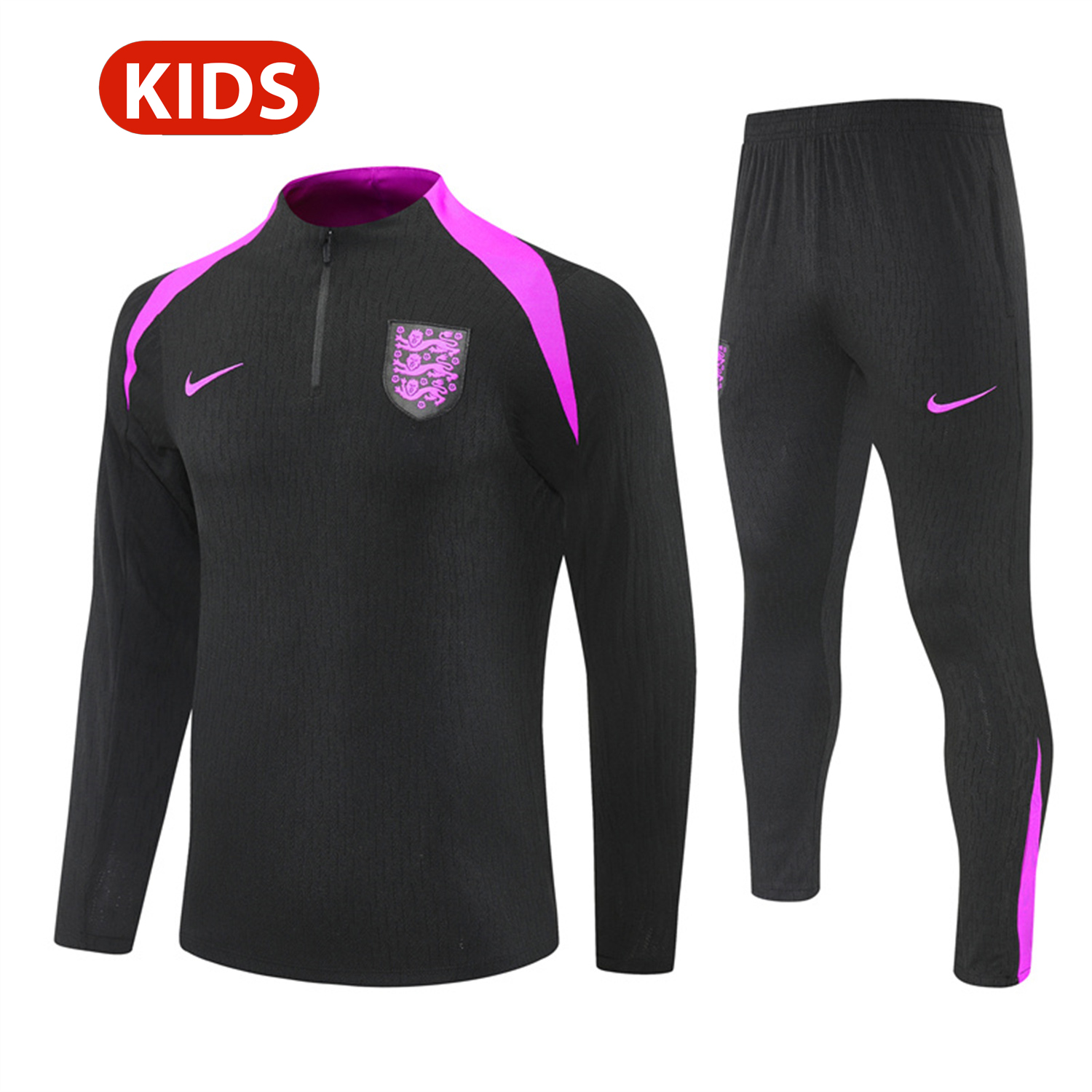 TKH-turbokithub-England 25-26 Kids Long Sleeve Training Set - Player Version - Black Top and Pants