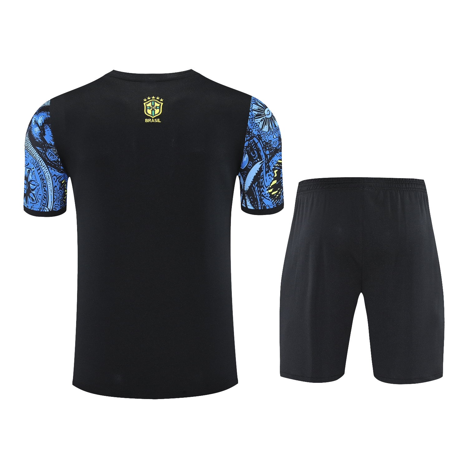 TKH-turbokithub-Brazil 25-26 Blue Jesus Statue Short-Sleeve Training Set - Blue Top & Black Shorts