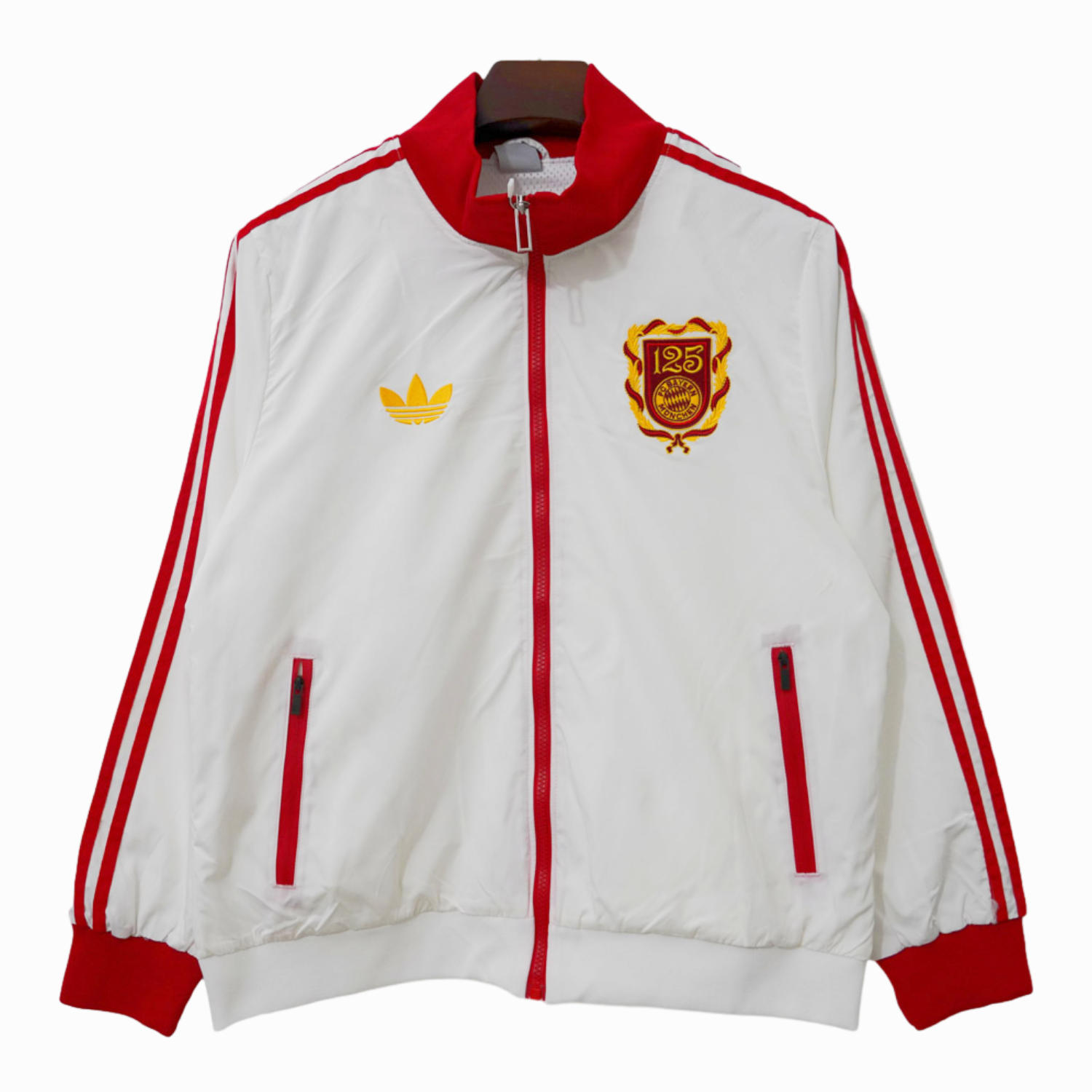 TKH-turbokithub-Retro Bayern Munich 24-25 125th Anniversary Windbreaker Jacket - White Red Sripe