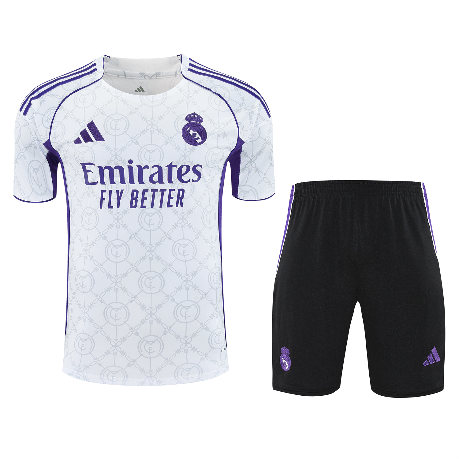 TKH-turbokithub-Real Madrid 25-26 Short-Sleeve Training Set - Blue Edge White Top & Black Shorts