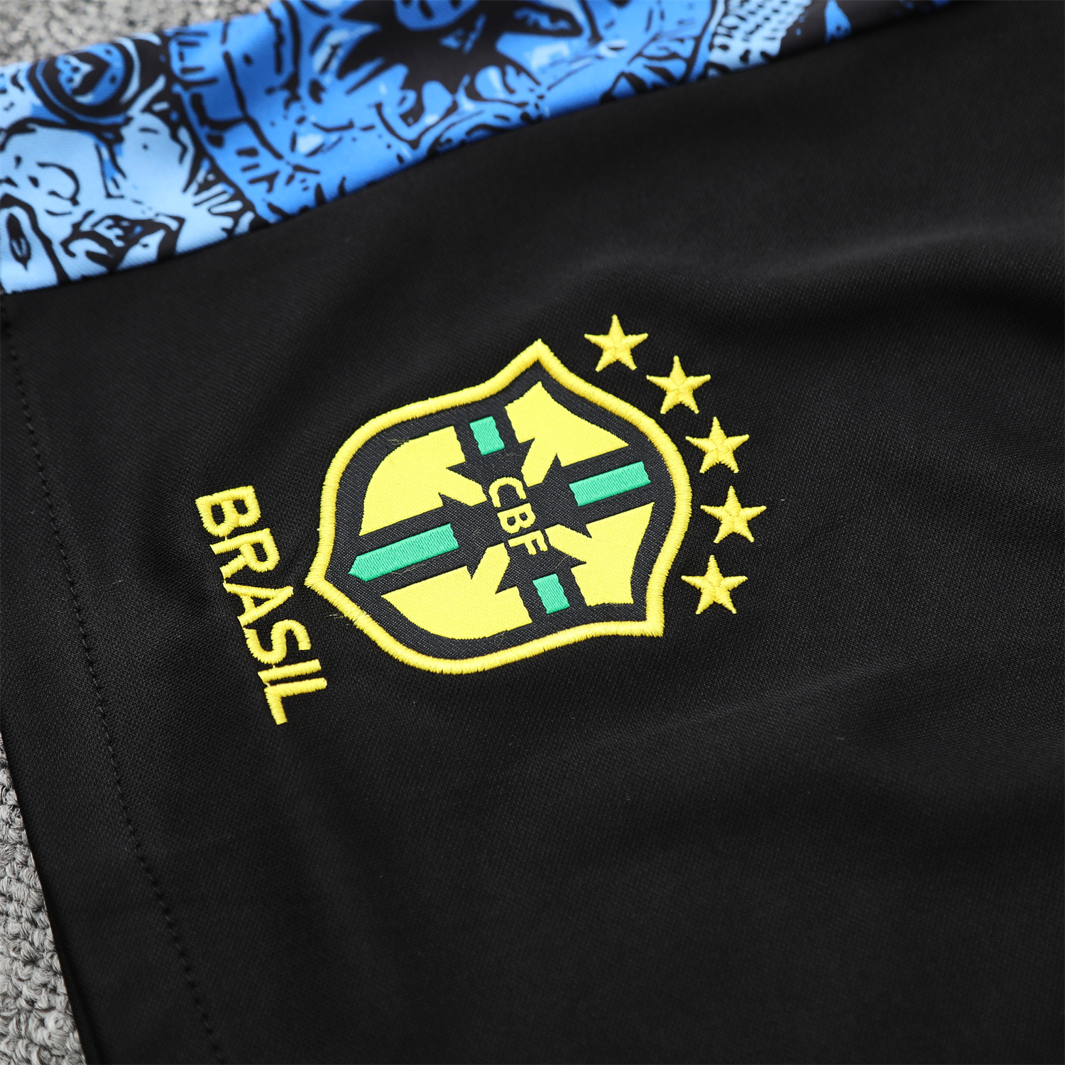TKH-turbokithub-Brazil 25-26 Blue Jesus Statue Short-Sleeve Training Set - Blue Top & Black Shorts