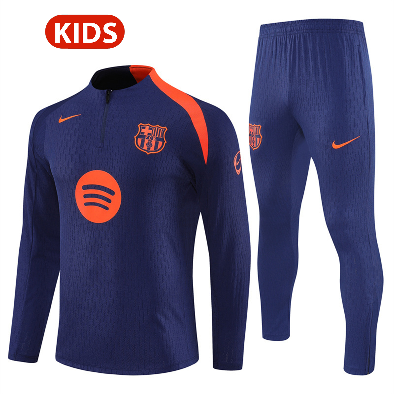 TKH-turbokithub-Barcelona 25-26 Kids Long Sleeve Training Set - Royal Blue Top Orange Sponsor & Royal Blue Pants