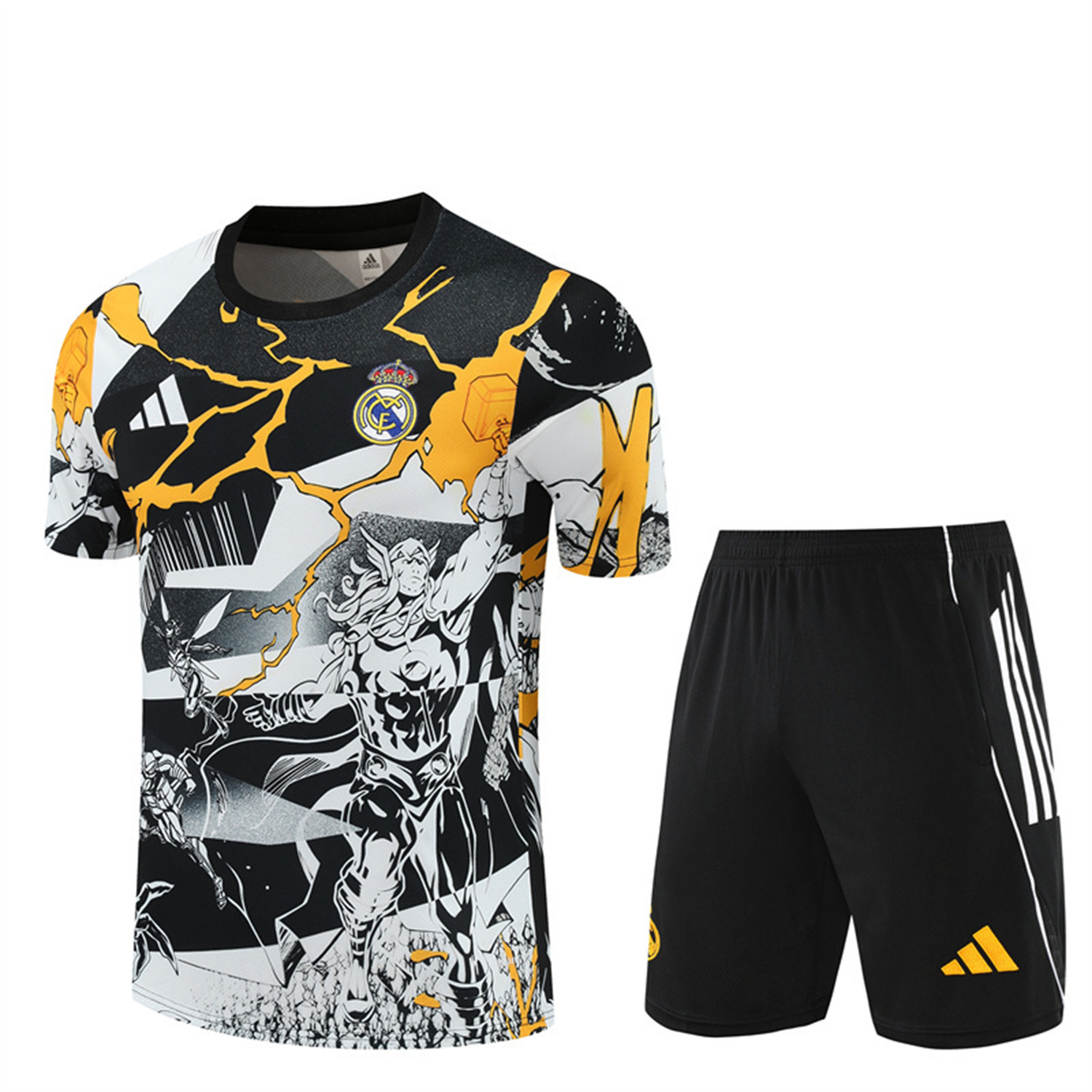TKH-turbokithub-Real Madrid 25-26 Thunder Comics Short-Sleeve Training Set - Comic Pattern Top & Shorts