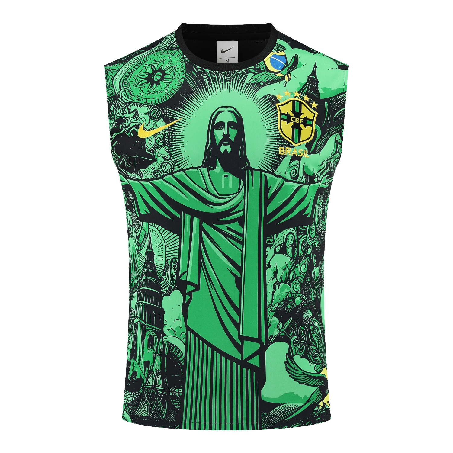 TKH-turbokithub-Brazil 25-26 Green Jesus Statue Vest Training Set - Green Vest & Black Shorts