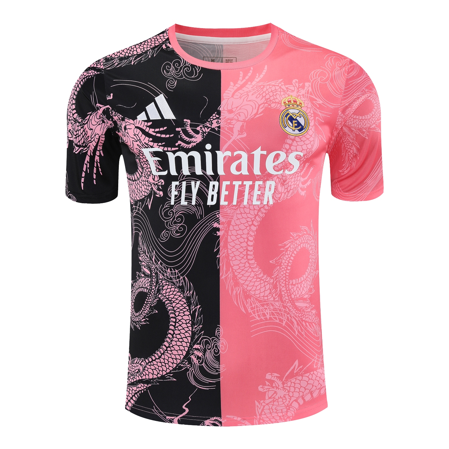 TKH-turbokithub-Real Madrid 25-26 Short-Sleeve Training Set - Pink-Black Dragon Top & Black-White Shorts