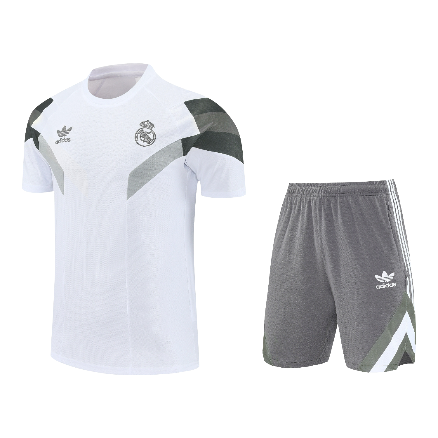 TKH-turbokithub-Real Madrid 25-26 Short-Sleeve Training Set - White Top & Gray Shorts