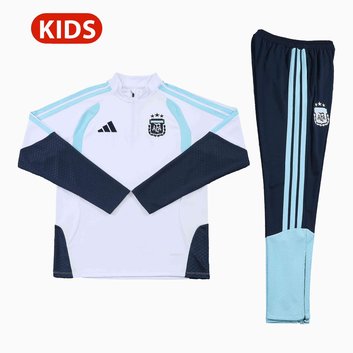 TKH-turbokithub-Argentina 2026 Kids Long Sleeve Training Set - White Top & Black Pants