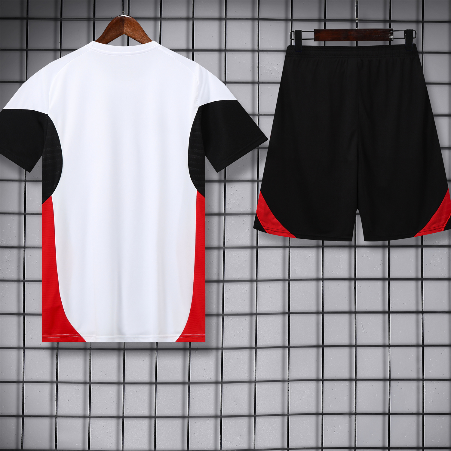TKH-turbokithub-Manchester United 25-26 Short-Sleeve Training Set - Red Black Blocks White Top & Black Shorts