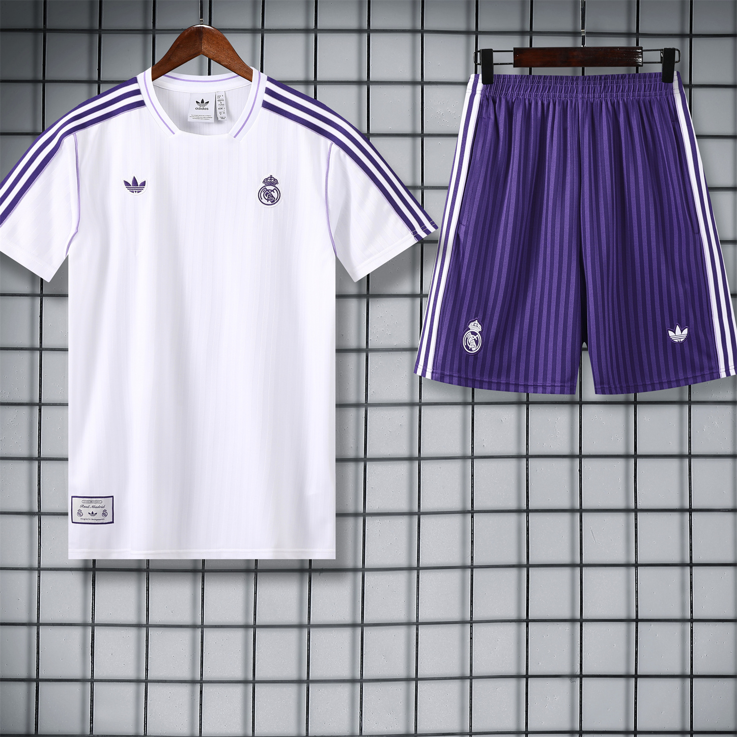 TKH-turbokithub-Real Madrid 25-26 Short-Sleeve Training Set - Purple And White Top & Purple Shorts