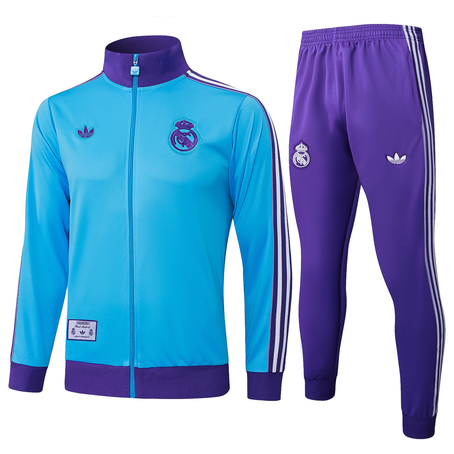 TKH-turbokithub-Real Madrid 25-26 Throwback Trefoil Jacket Training Tracksuit - Blue Jackets & Purple Pants