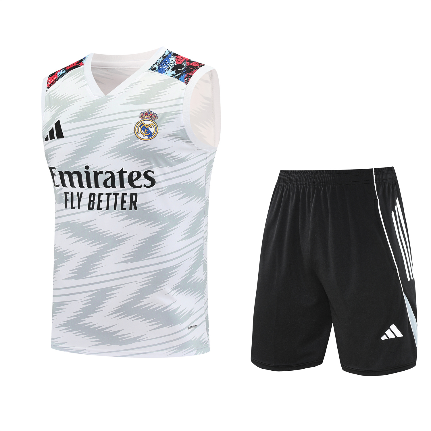 TKH-turbokithub-Real Madrid 25-26 Vest Training Set - Grey Arrow Pattern Vest & Black Shorts