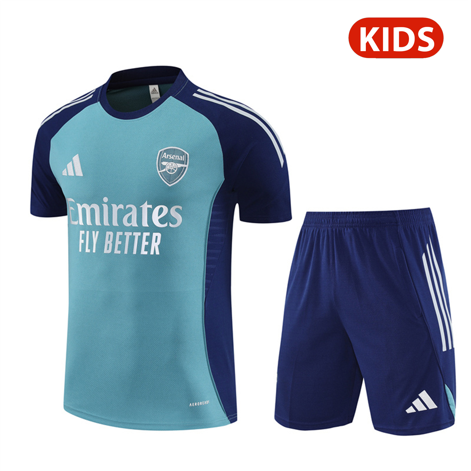 TKH-turbokithub-Arsenal 25-26 Kids Short-Sleeve Training Set - Green Top and Deep Blue Shorts