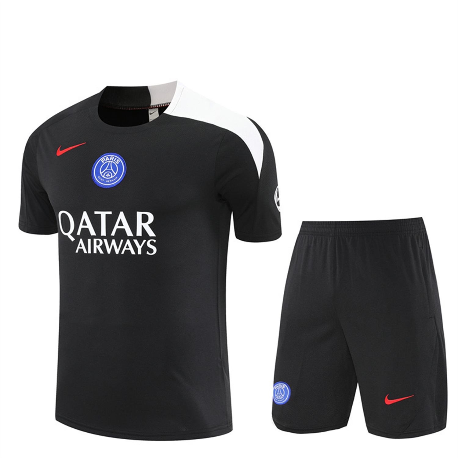 TKH-turbokithub-Paris Saint-Germain PSG 25-26 Short-Sleeve Training Set - White Edge Black Top & Black Shorts