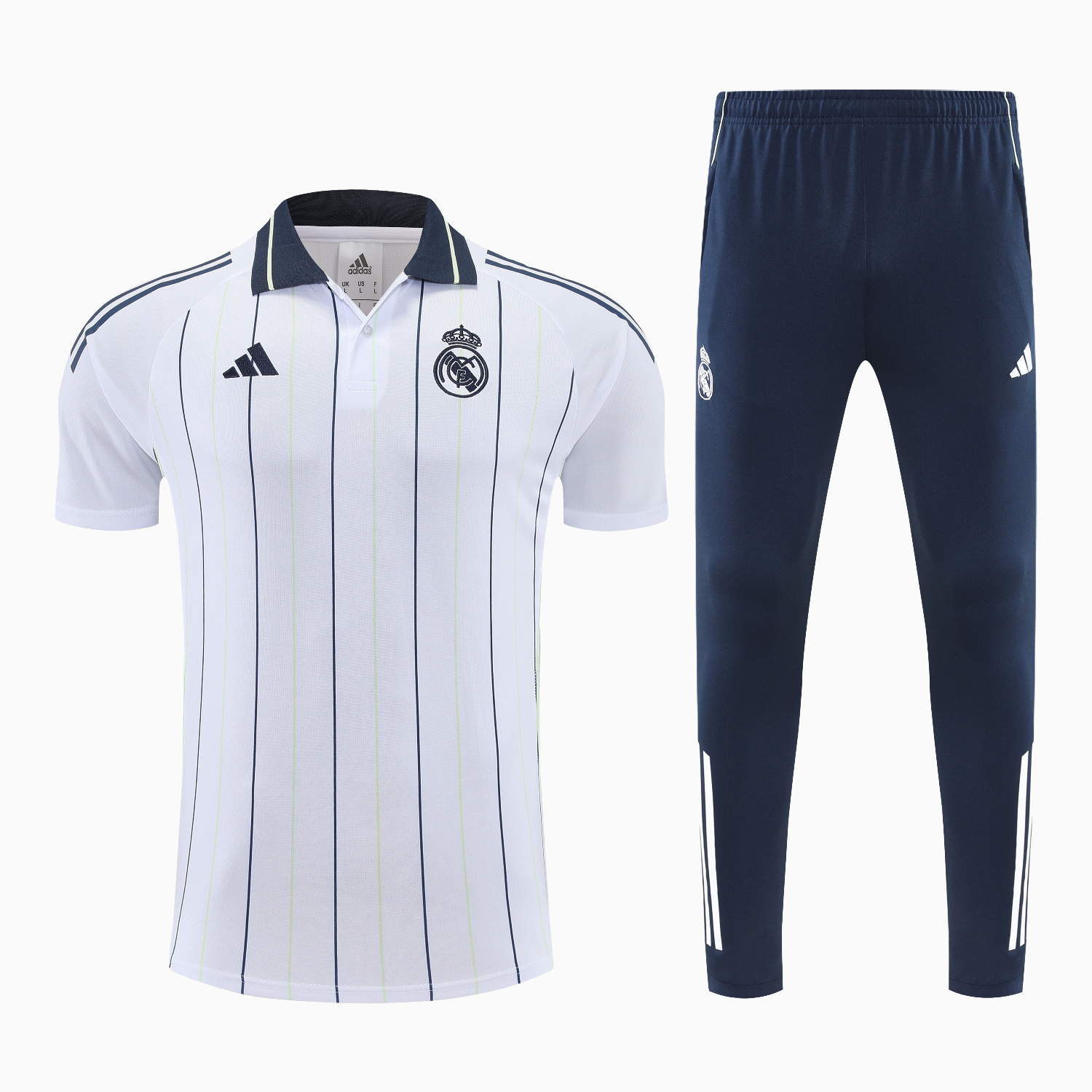 TKH-turbokithub-Real Madrid 25-26 POLO Short-Sleeve Training Set - Black Line White Top and Black Pants