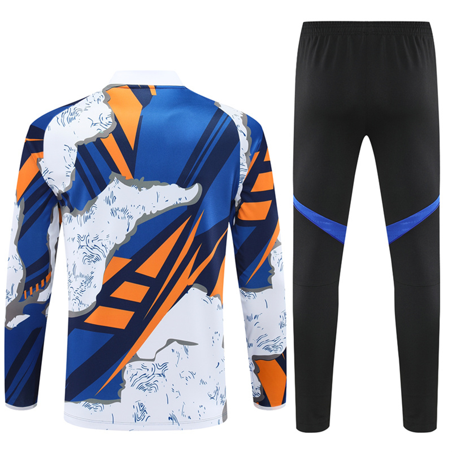 TKH-turbokithub-Real Madrid 25-26 Kids Long Sleeve Training Set - Yellow, White and Blue Camouflage Top and Black Pants
