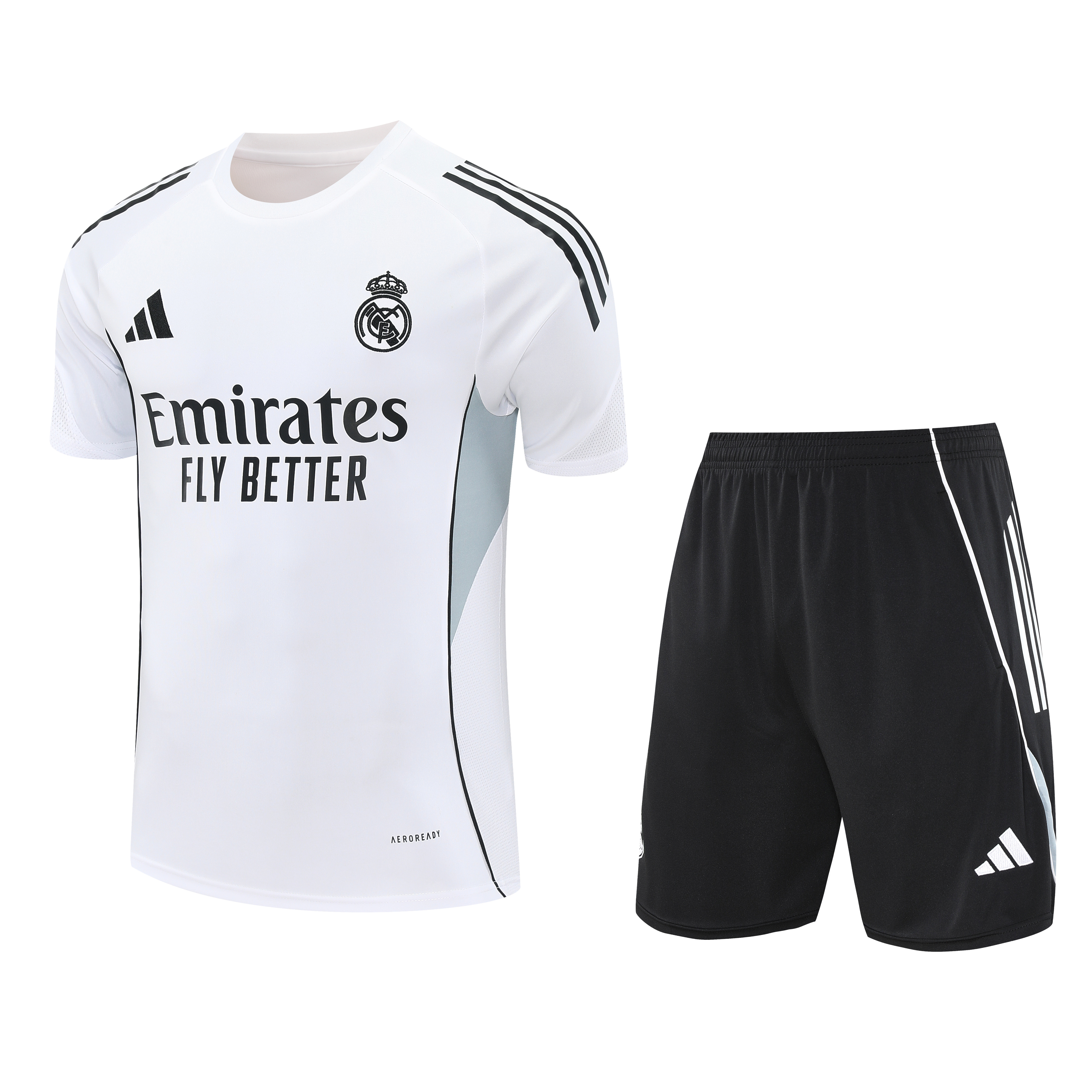 TKH-turbokithub-Real Madrid 25-26 Short-Sleeve Training Set - Grey And White Top & Black Shorts