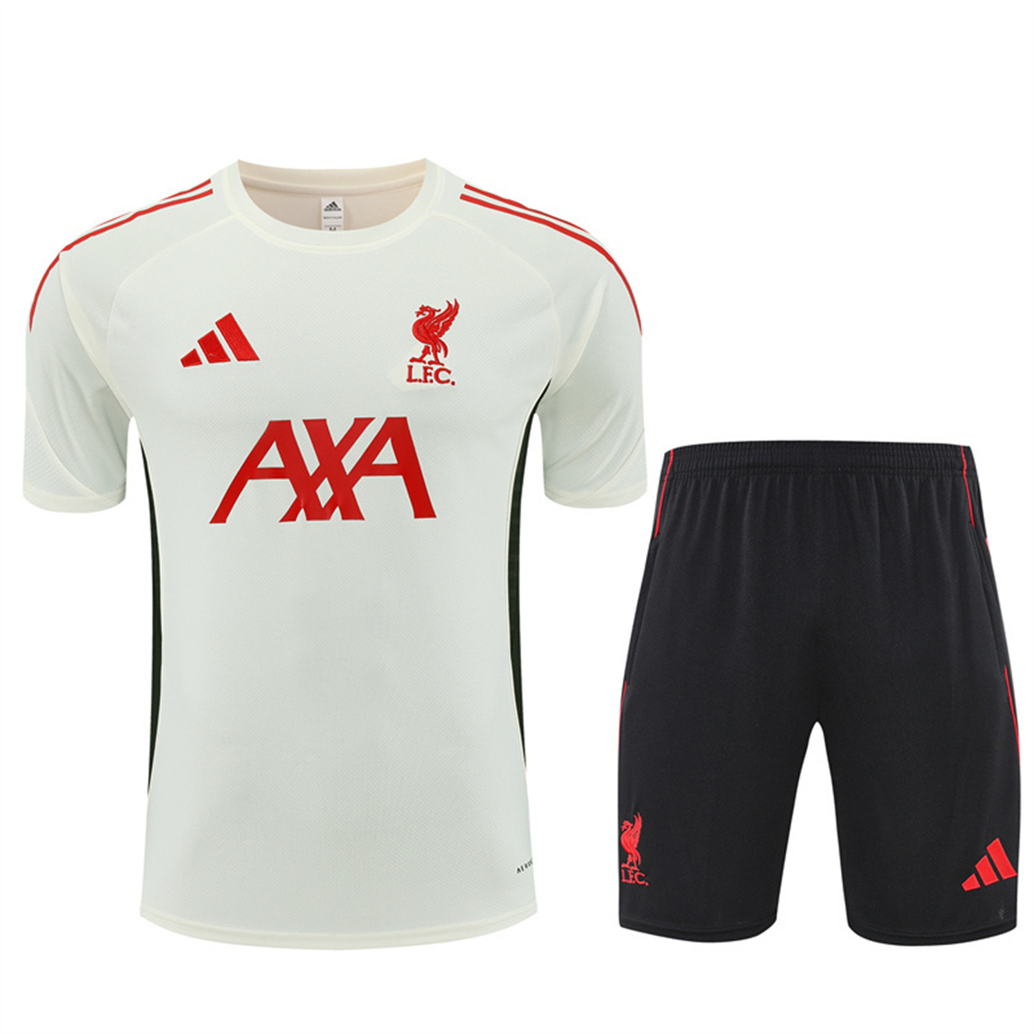 TKH-turbokithub-Liver.pool 25-26 Kids Short-Sleeve Training Set Off White Top & Black Shorts