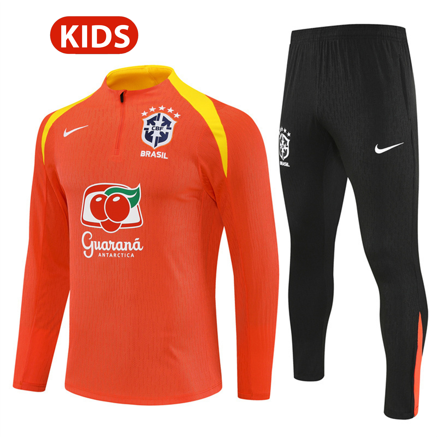 TKH-turbokithub-Brazil 25-26 Kids Long Sleeve Training Set - Player Version - Orange Top and Black Pants
