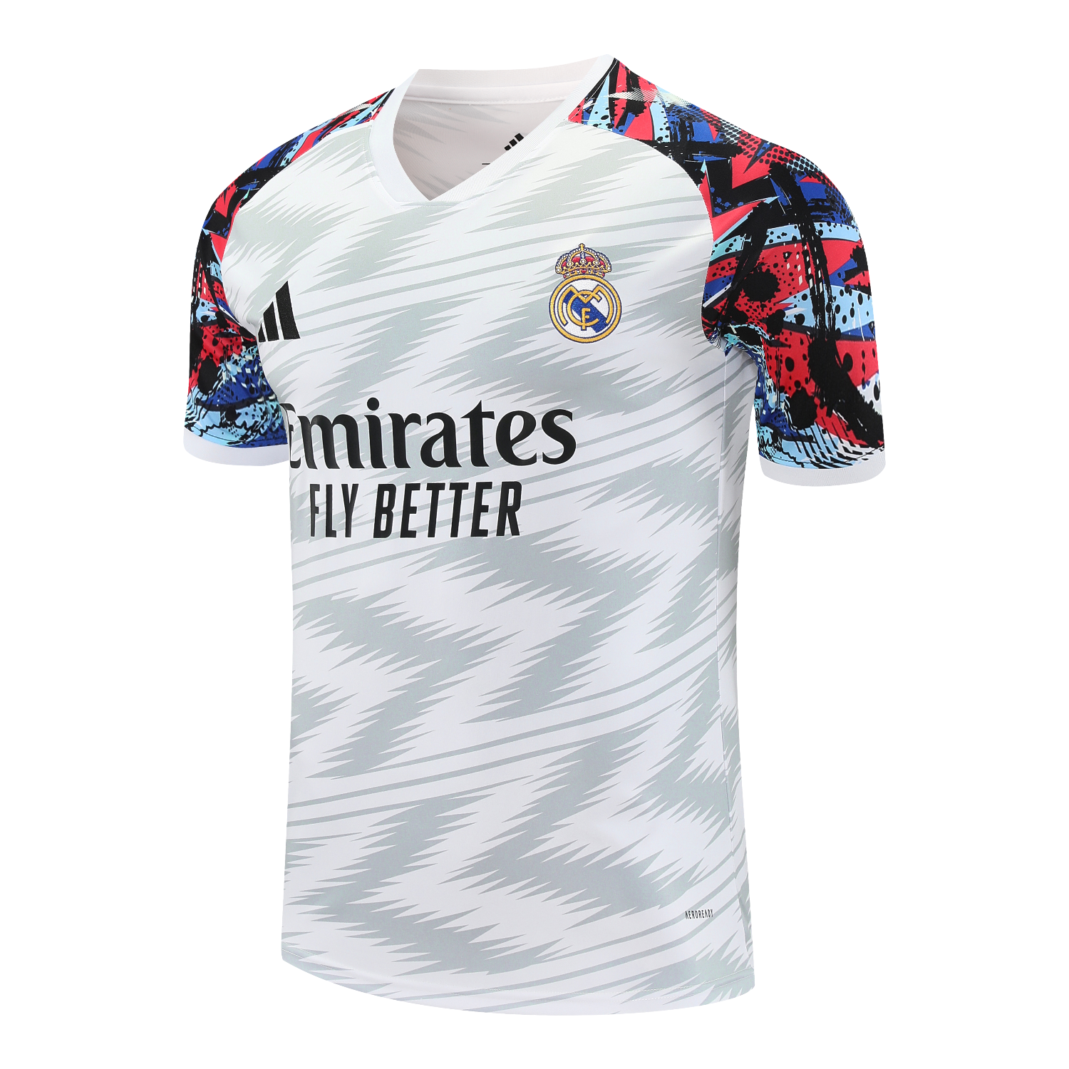 TKH-turbokithub-Real Madrid 25-26 Short-Sleeve Training Set - Grey Arrow Pattern Top & Black Shorts