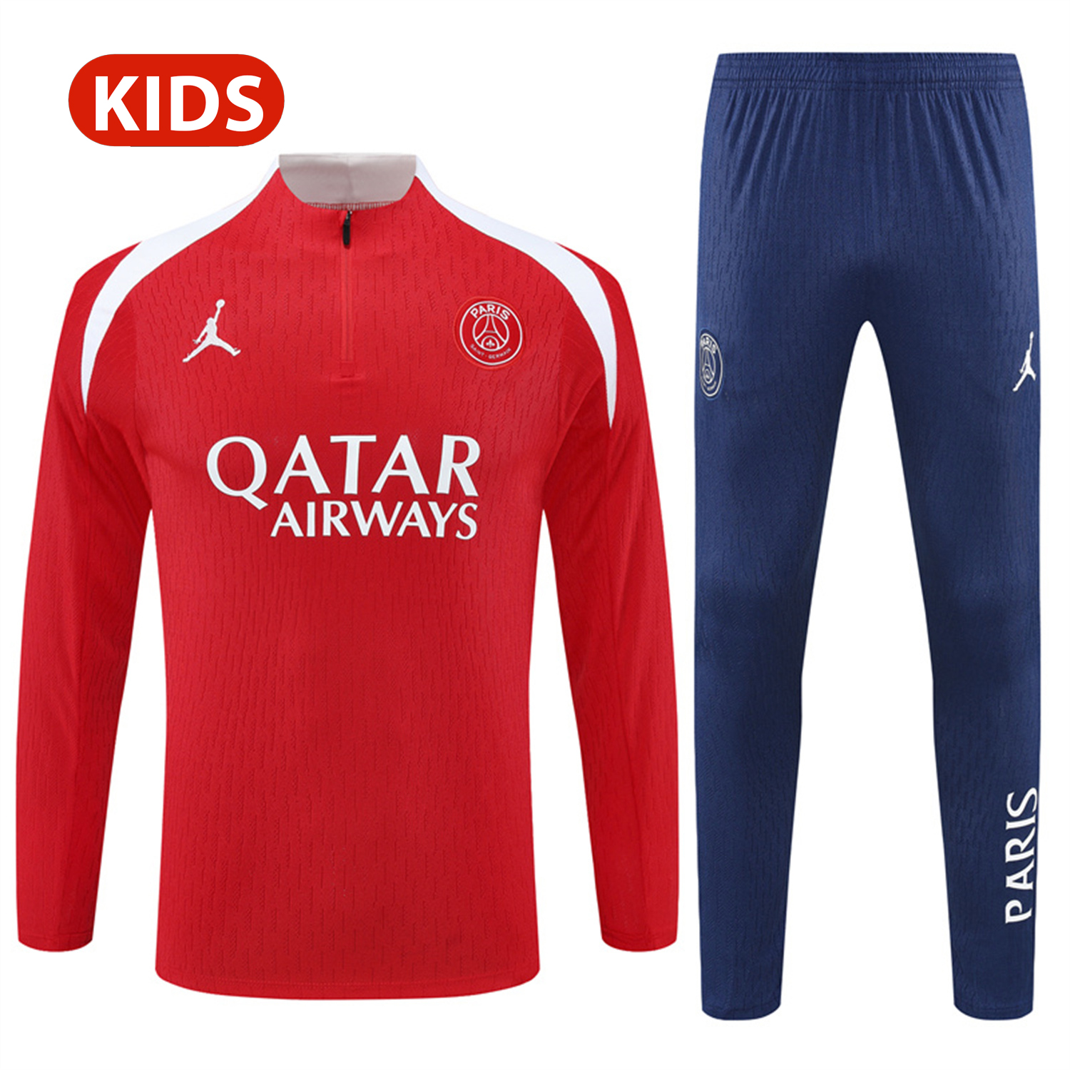TKH-turbokithub-Paris Saint-Germain PSG 25-26 Kid Long Sleeves Training Set - Red Top & Royal Blue Pants