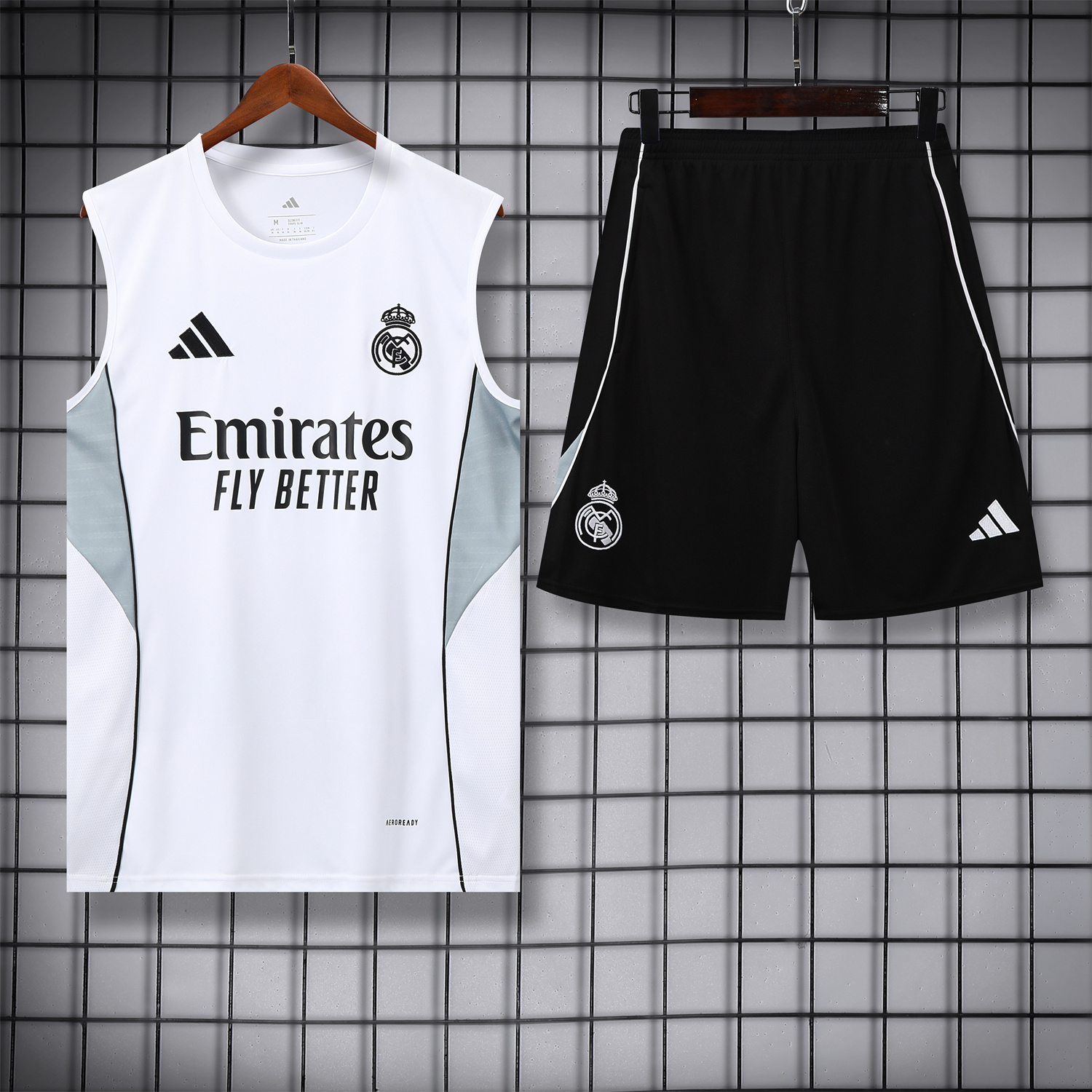 TKH-turbokithub-Real Madrid 25-26 Vest Training Set - Grey And White Vest & Black Shorts