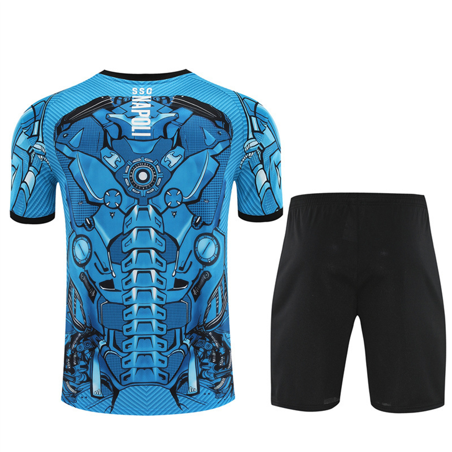TKH-turbokithub-Napoli 25-26 Kids Short-Sleeve Training Set - Blue Mecha Top & Black Shorts