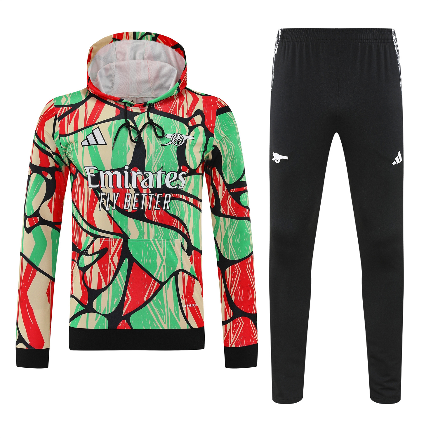 TKH-turbokithub-Arsenal 25-26 Training Hoodie Set - Red Green Hoodie and Black Pants