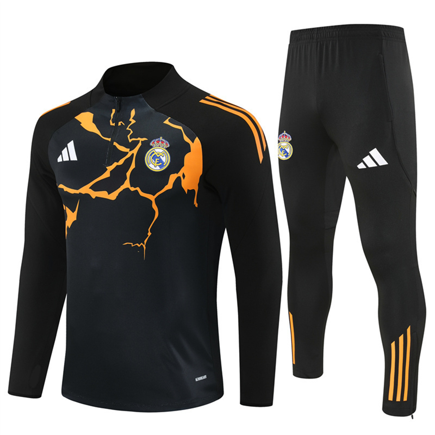 TKH-turbokithub-Real Madrid 25-26 Long Sleeve Training Set - Player Version - Yellow Pattern Black Top and Black Pants