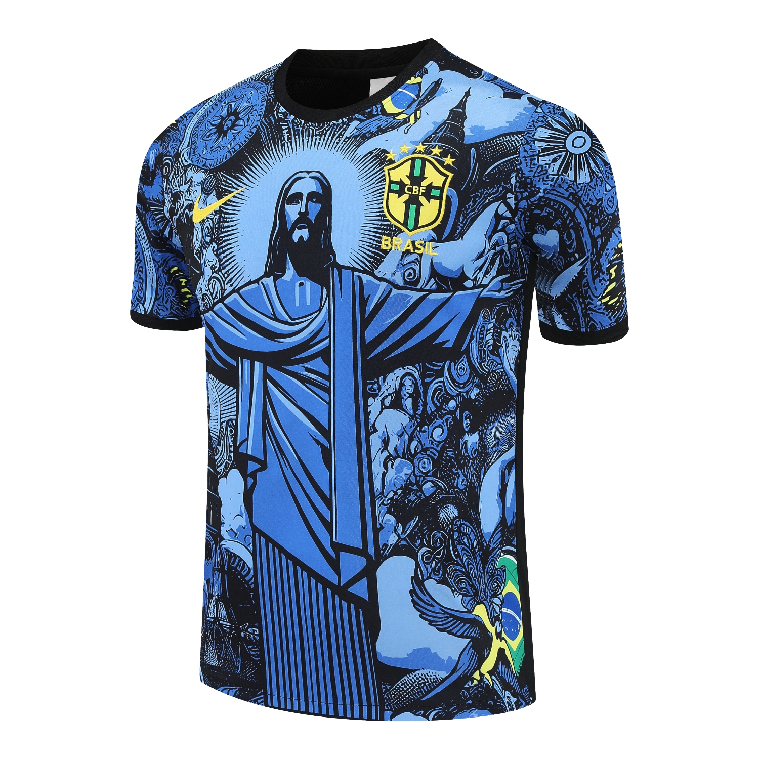 TKH-turbokithub-Brazil 25-26 Blue Jesus Statue Short-Sleeve Training Set - Blue Top & Black Shorts