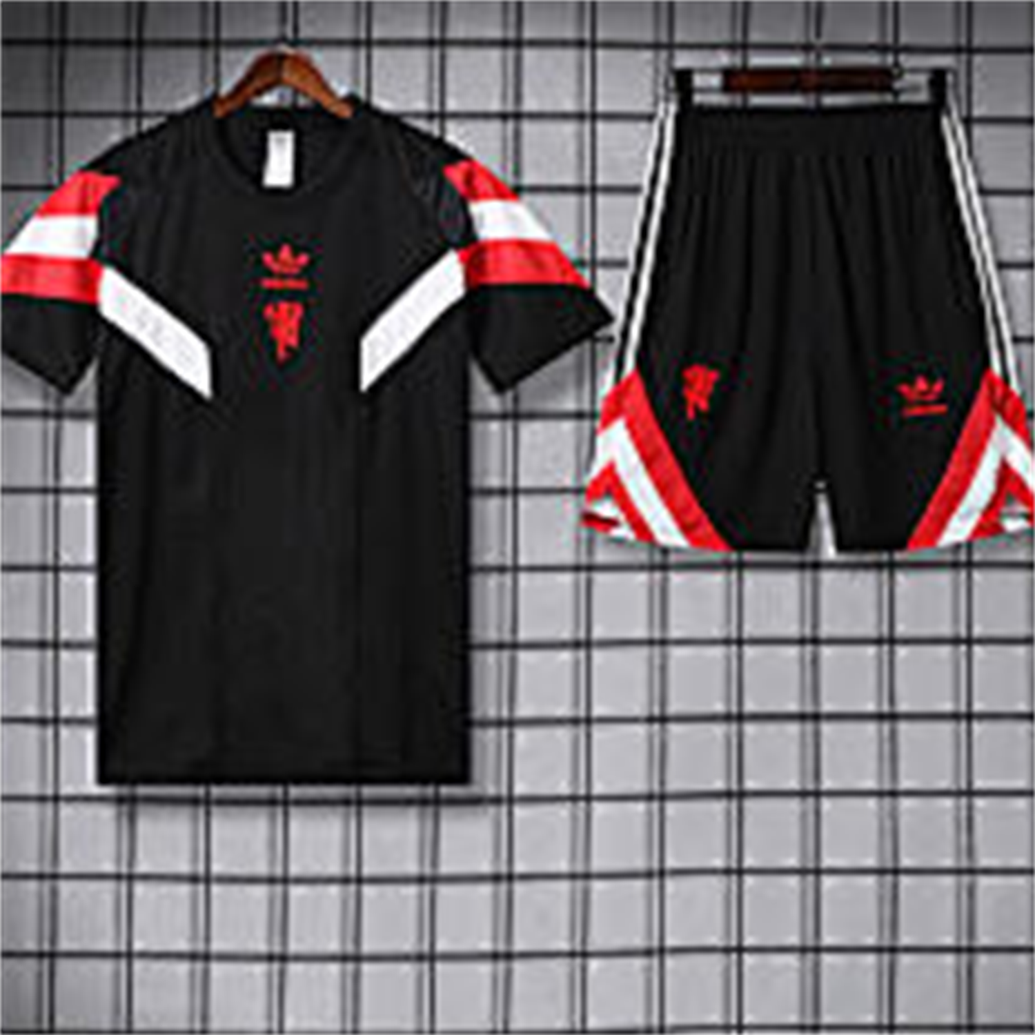 TKH-turbokithub-Manchester United 25-26 Short-Sleeve Training Set - Red Devil Black Top & Black Shorts