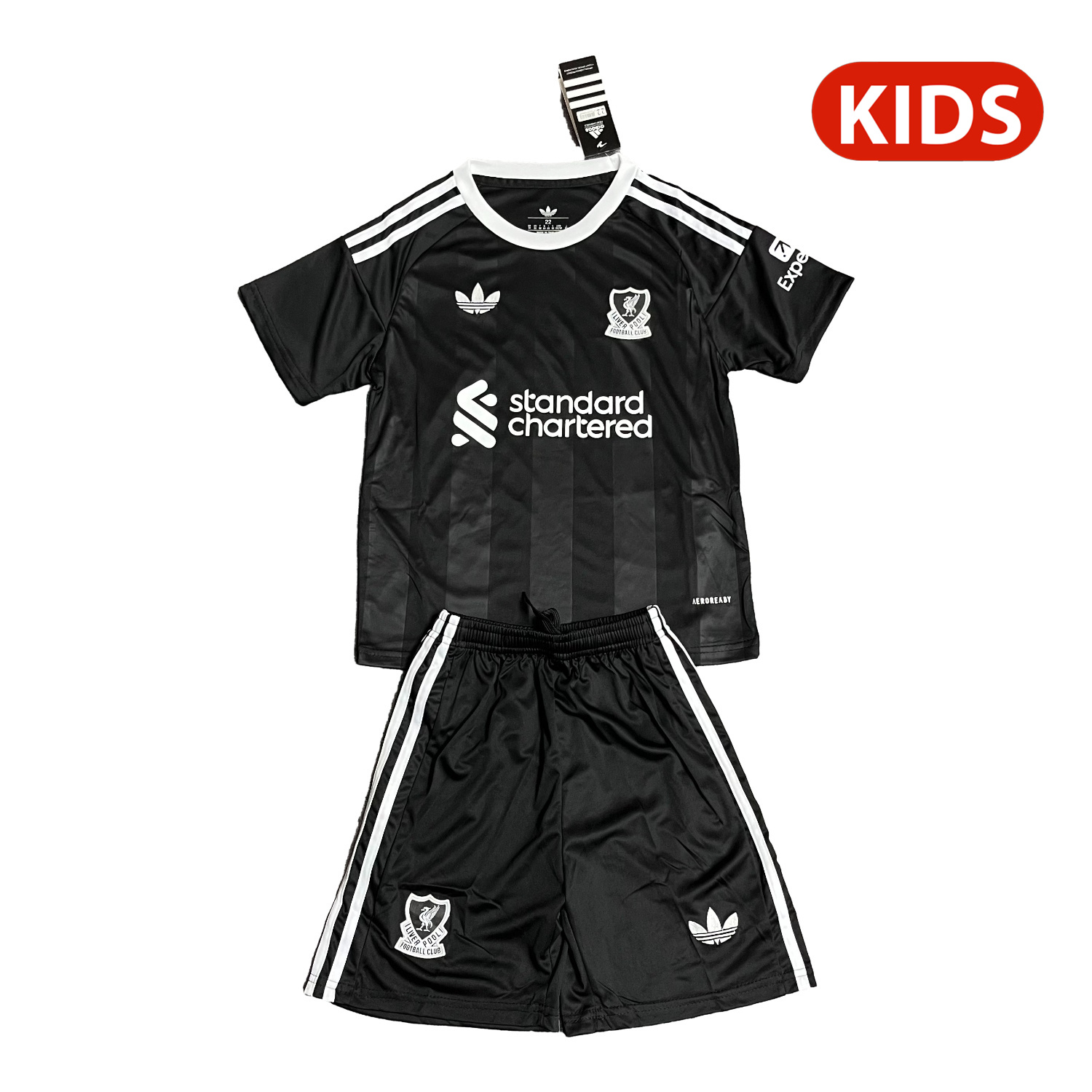 TKH-turbokithub-Liver.pool 25-26 Trefoil Black Goalkeeper Kids Kit
