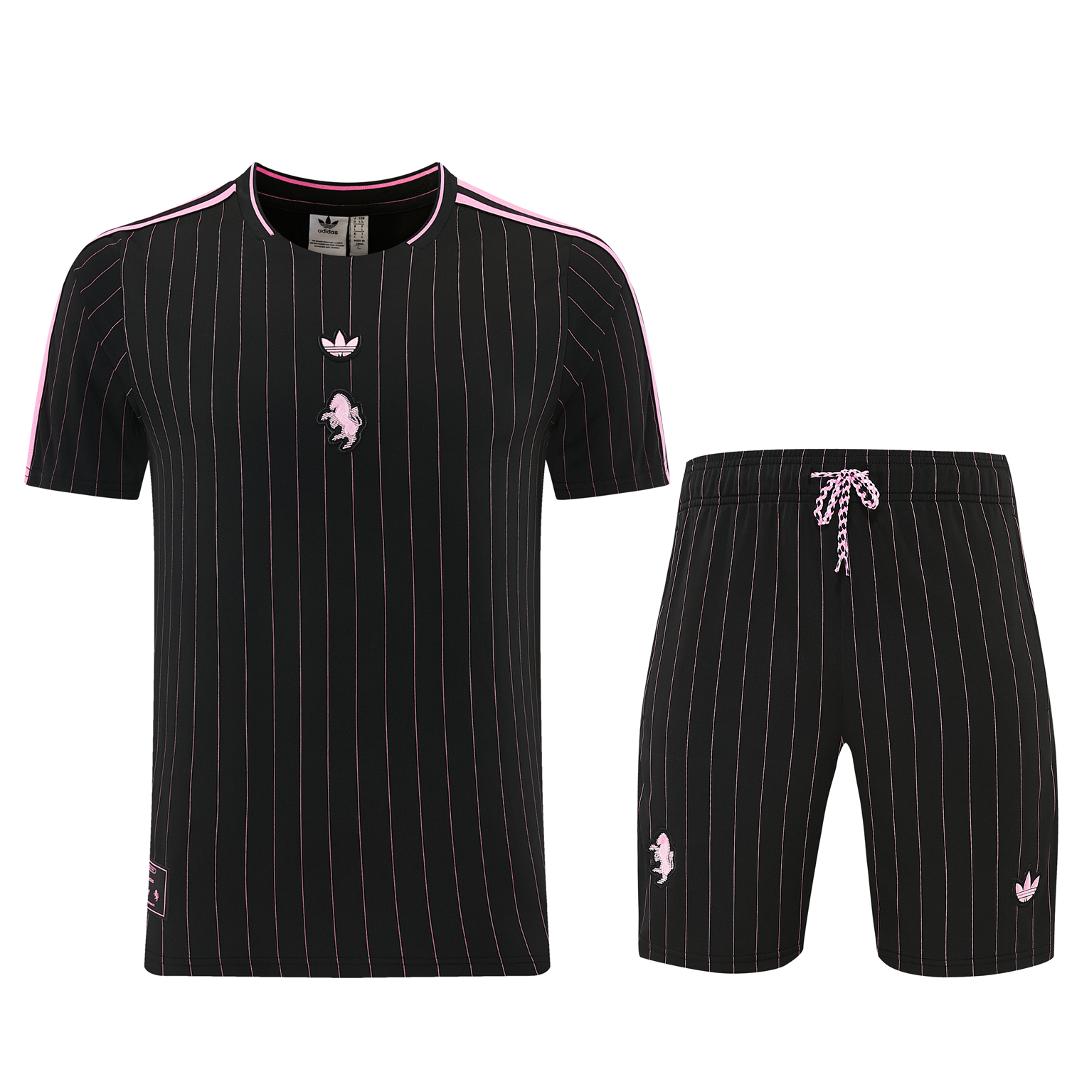 TKH-turbokithub-Juventus 26-27 Short-Sleeve Training Set - Pink Lines Black Top & Shorts