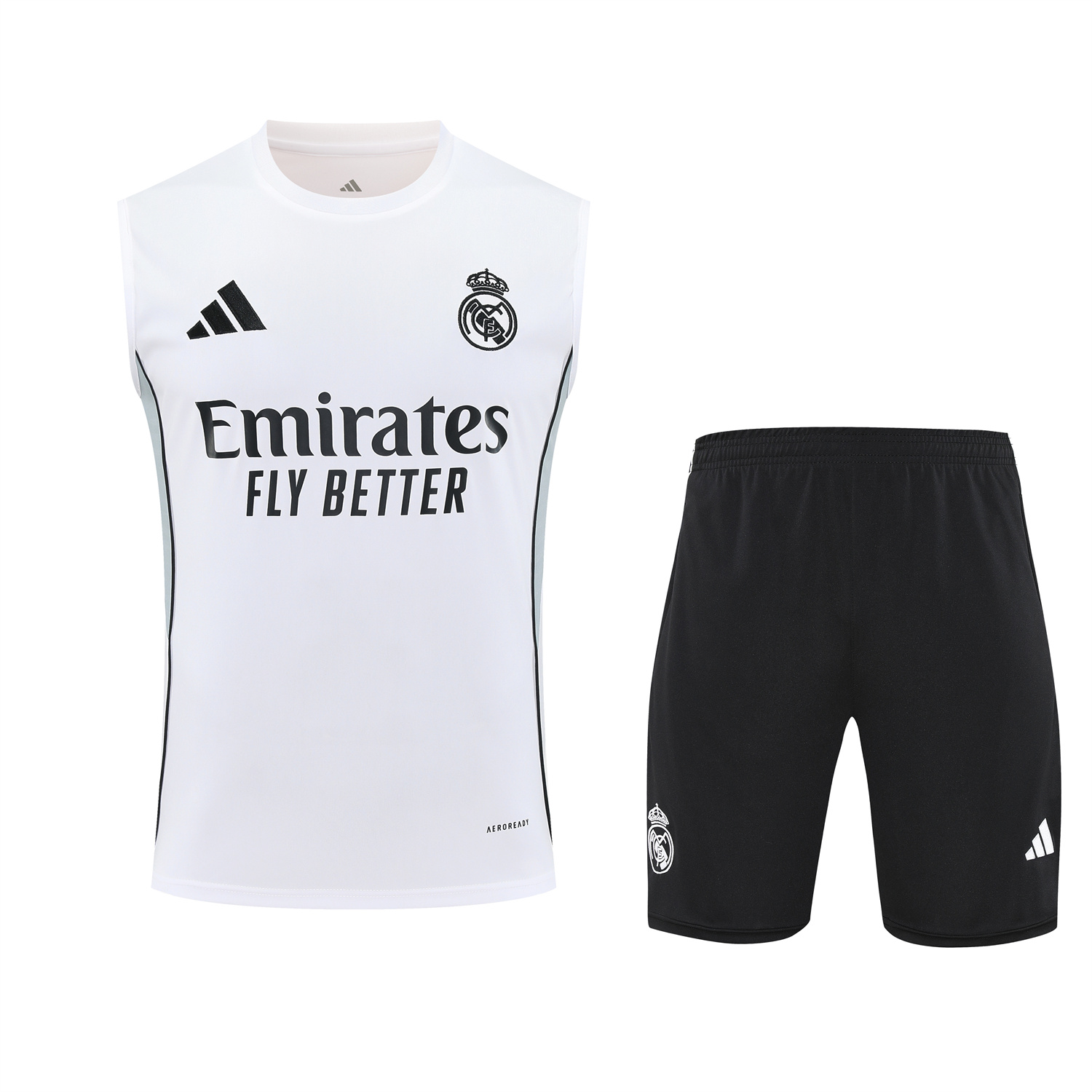TKH-turbokithub-Real Madrid 25-26 Vest Training Set - Grey And White Vest & Black Shorts