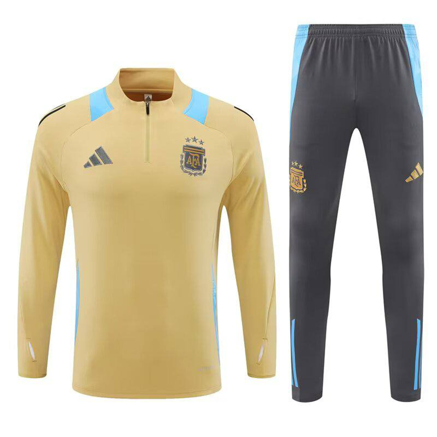 TKH-turbokithub-Argentina 25-26 Long Sleeve Training Set - Gold Top and Grey Pants