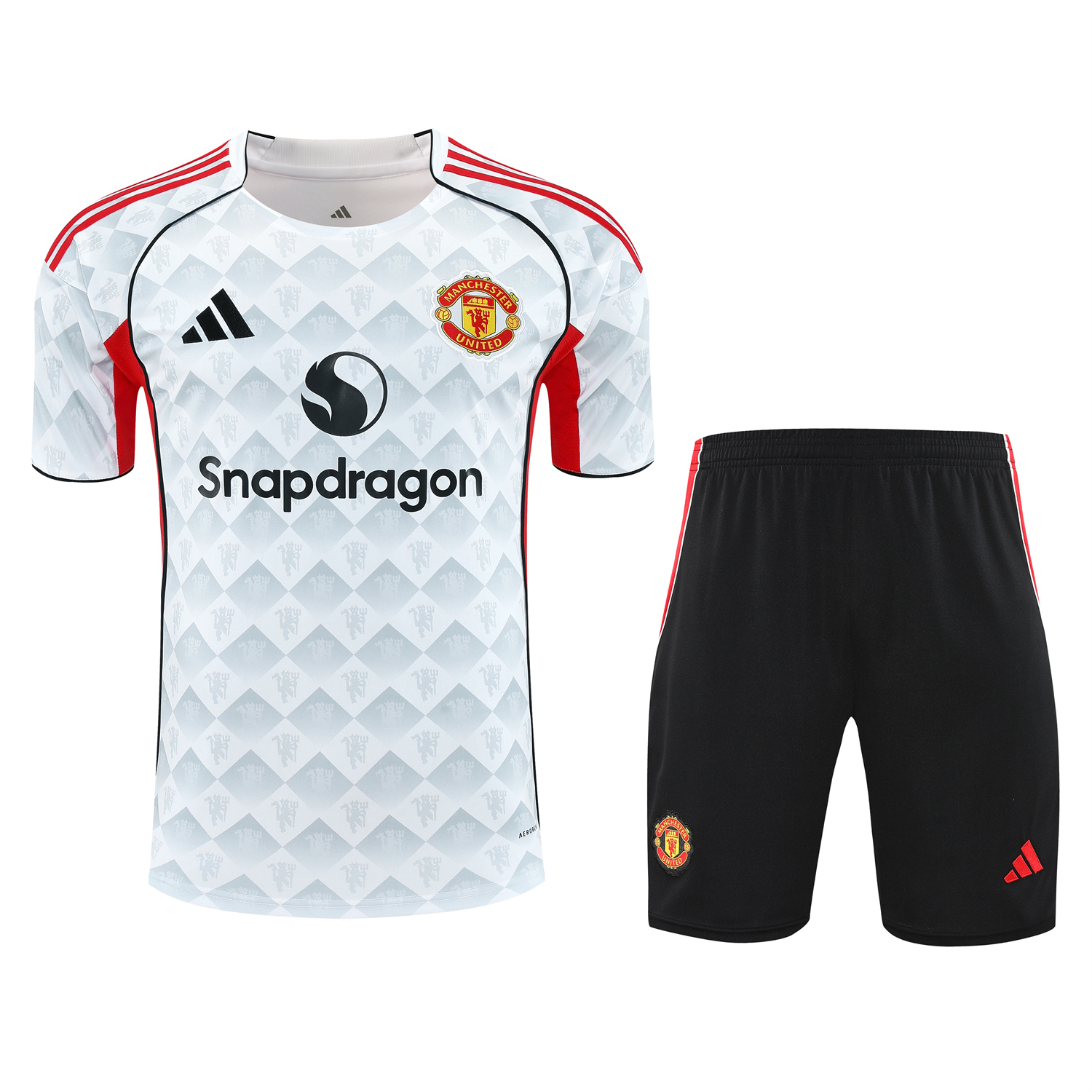 TKH-turbokithub-Manchester United 25-26 Short-Sleeve Training Set - Red Edge White Top & Black Shorts