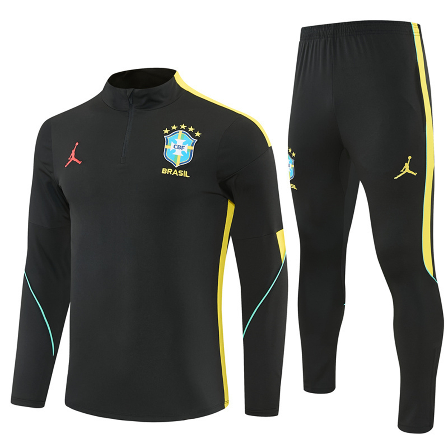 TKH-turbokithub-Brazil X JD 2026 Long Sleeves Training Set - Black Top And Black Yellow Pants