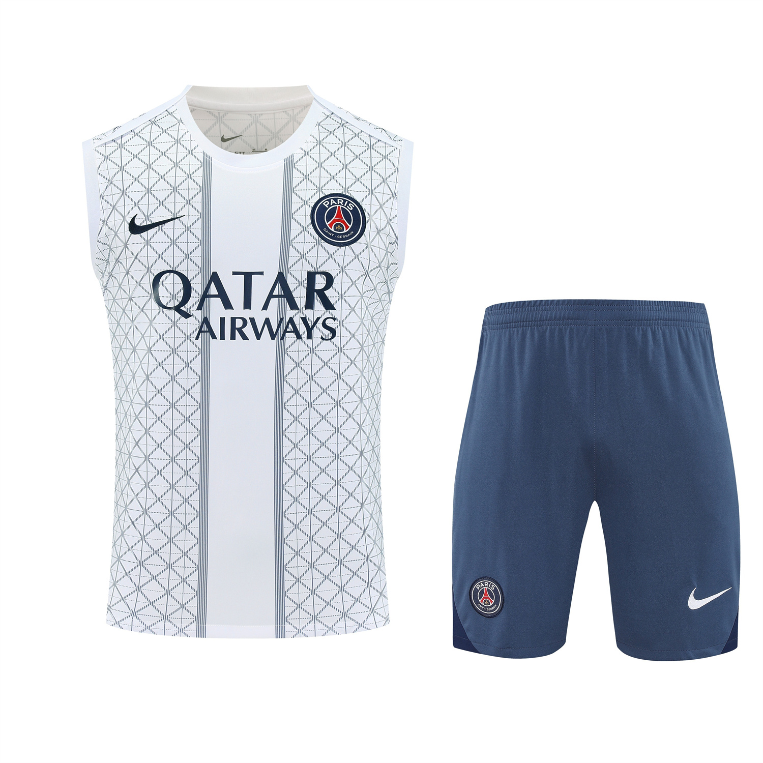 TKH-turbokithub-Paris Saint-Germain PSG 25-26 Vest Training Set - White Vest & Deep Blue Shorts