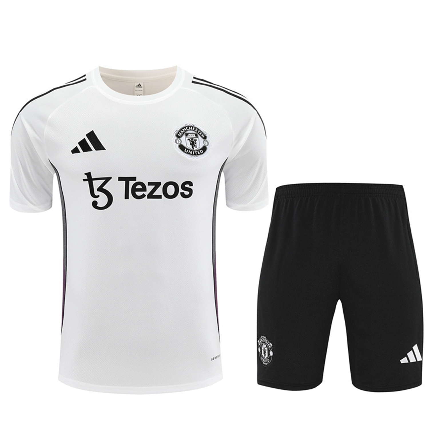 TKH-turbokithub-Manchester United 25-26 Kids Short-Sleeve Training Set - White Purple Top & Black Shorts