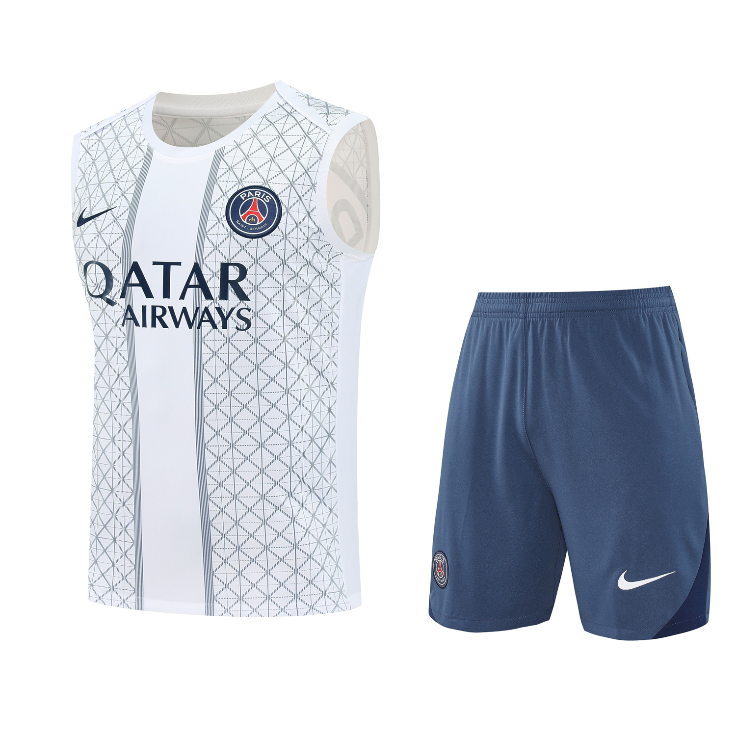 TKH-turbokithub-Paris Saint-Germain PSG 25-26 Vest Training Set - White Vest & Deep Blue Shorts