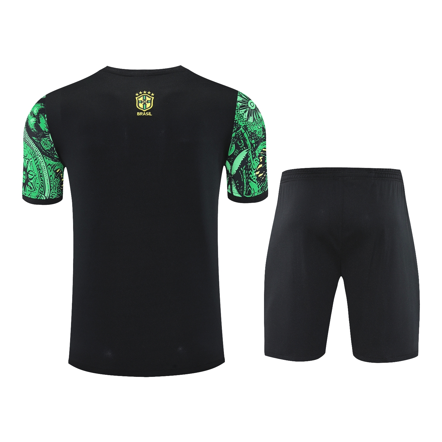 TKH-turbokithub-Brazil 25-26 Green Jesus Statue Short-Sleeve Training Set - Green Top & Black Shorts