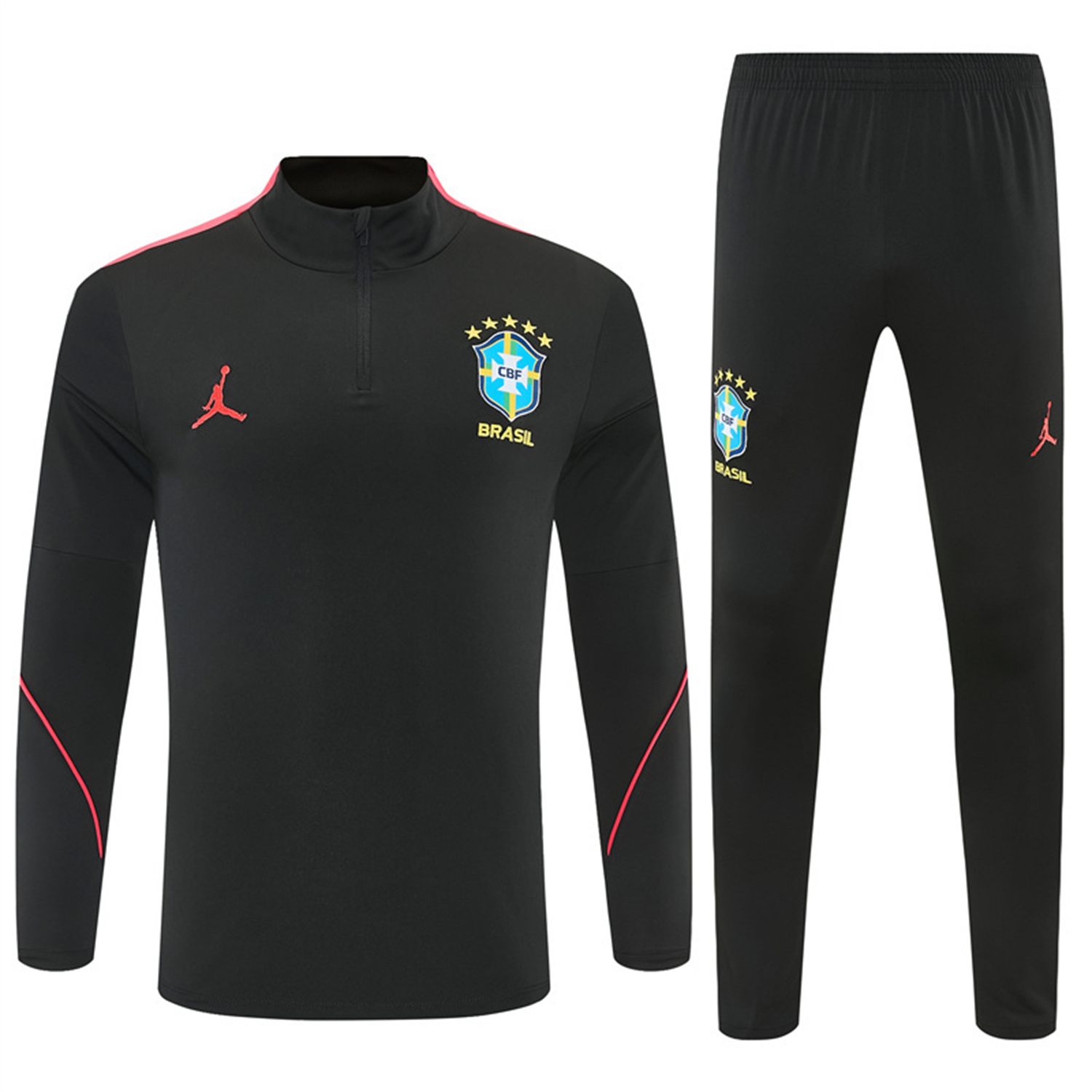 TKH-turbokithub-Brazil X JD 2026 Kids Long Sleeves Training Set - Black Top And Black Orange Pants
